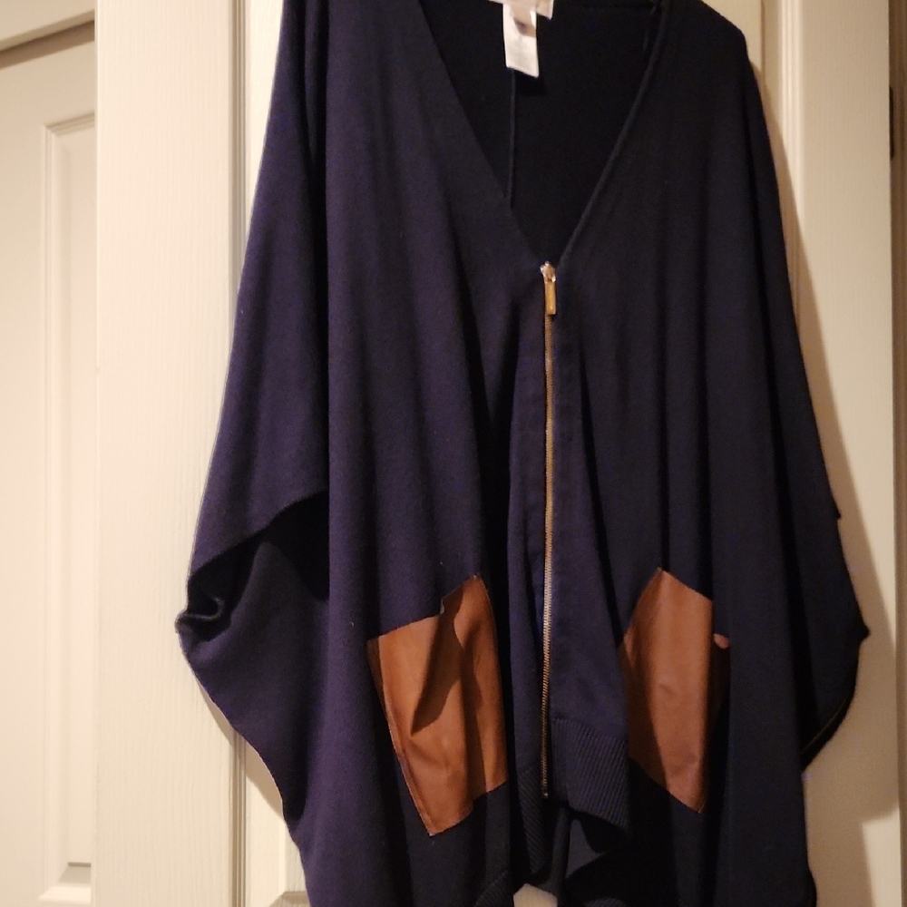 Michael Kors Blue Oversized Shrug with Batwing Sleeves